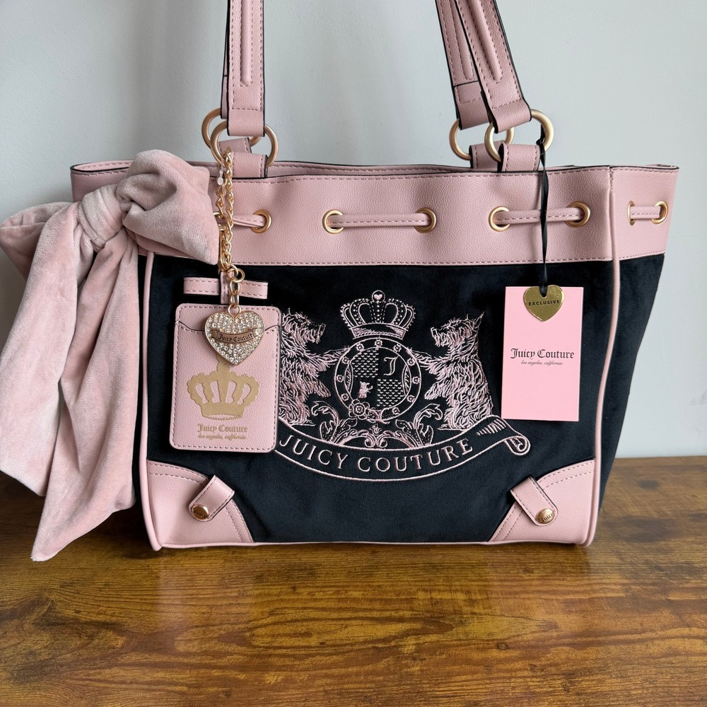 New Juicy Couture Classic Scottie Dogs Daydreamer Viral Tote Bag Black Pink